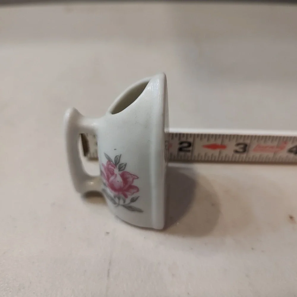 Vintage Miniature Iron Ceramic Porcelain Toothpick Holder‎ Floral Pink Rose 2